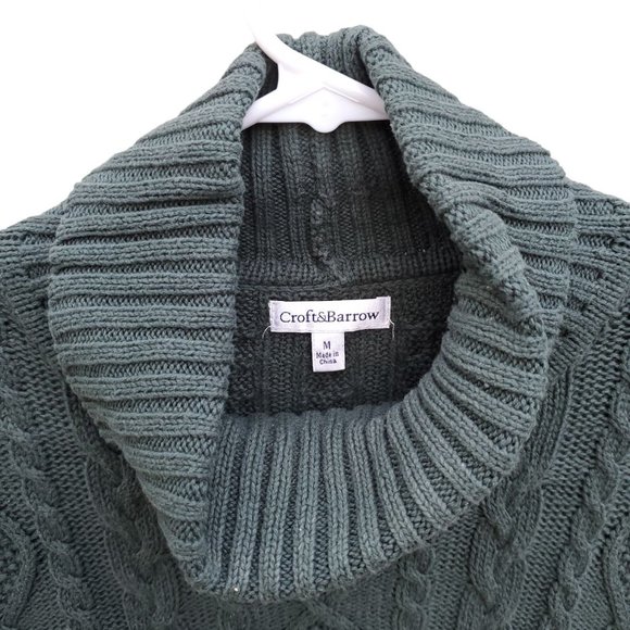 Croft And Barrow Dark Green Turtleneck Cable Knit Sweater Extra Long Sleeves M - Picture 2 of 3